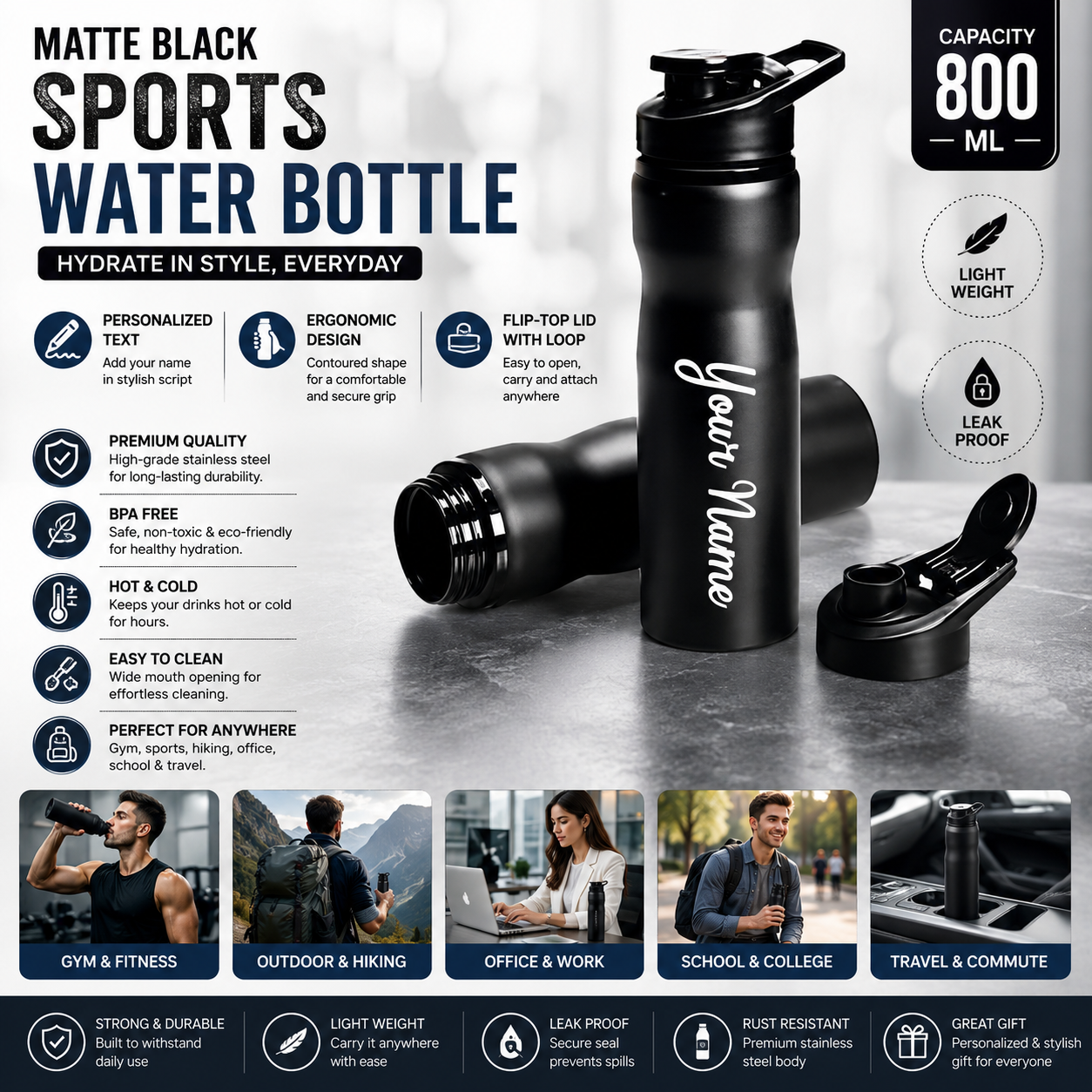 B4 Black Stainless Steel Bottle